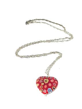 Sterling Millefiori Cane Glass Heart Necklace
